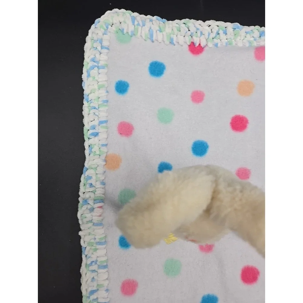Baby Pastel Crochet Edge Bunny Lovey Blanket‎ Color Block Polka Dot Rabbit